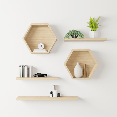Floating shelves with decorative items